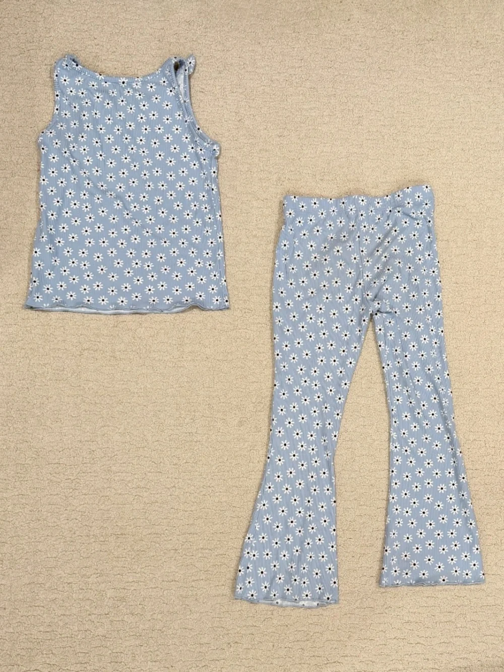 Kids Btween Floral Ribbed Tank & Bell Bottoms Size 7